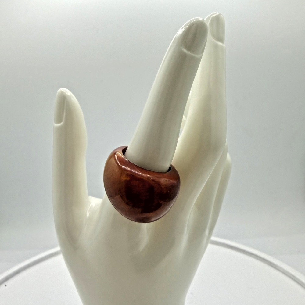 Vintage Authentic Bakelite Chunky Dome Ring Reddish Yellow Brown Swirl Size 8.75 - Picture 4 of 6